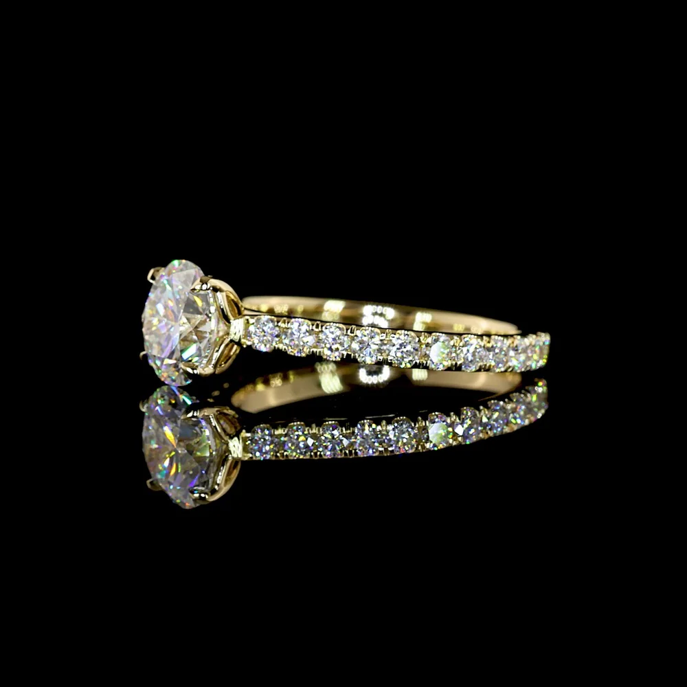 14K Yellow Gold Solitaire Shank Ring with 1.51 Carats Round Brilliant D VVS2 Center and 0.68 Carats Accent Lab Diamonds - Total 2.19 Carats IGI Certified - Covaloro Fine Jewelry - Image 4
