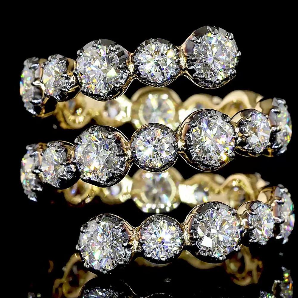 14K Yellow Gold Special Eternity Band with Black Rhodium Accents and 4.59 Carat Lab Grown Round Cut Diamonds (E-VS1) - Covaloro Fine Jewelry - Image 2