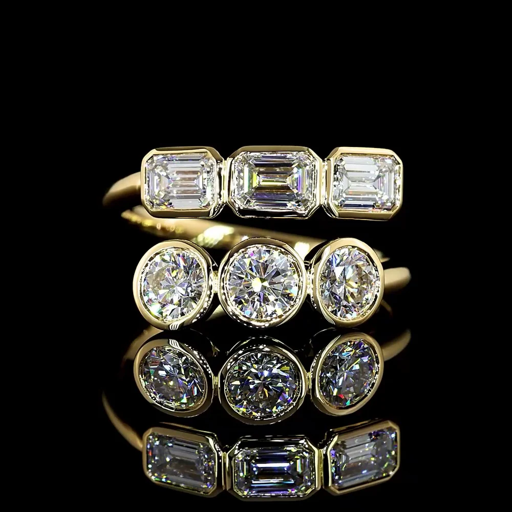 14K Yellow Gold Special Eternity Band with East-West Emerald Cut and Brilliant Cut Lab Diamonds - 1.78 Carats Total Diamond Weight - Covaloro Fine Jewelry