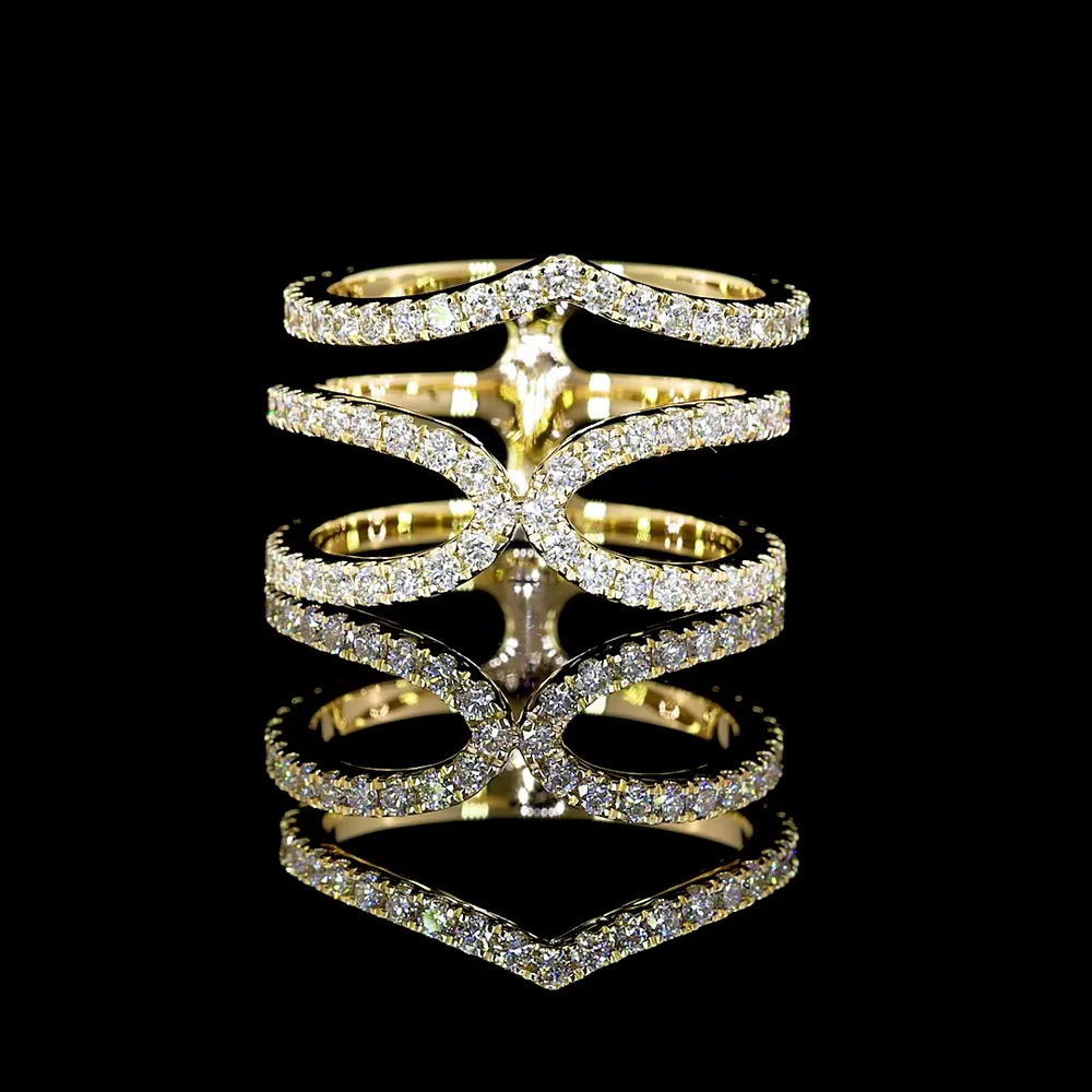 14K Yellow Gold Special Eternity Band with Pave Set Round Lab Diamonds - 1.62 Carat Total Weight, F VS2 Clarity - Covaloro Fine Jewelry