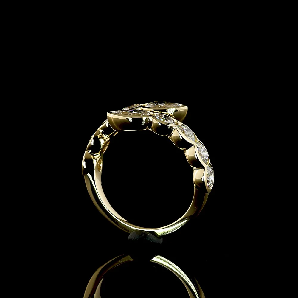 14K Yellow Gold Special Inclined Ring with Pear and Round Lab Diamonds - 2.82 Carats Total Diamond Weight - Covaloro Fine Jewelry - Image 3