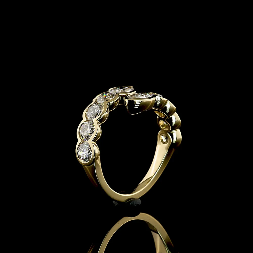 14K Yellow Gold Special Inclined Ring with Pear and Round Lab Diamonds - 2.82 Carats Total Diamond Weight - Covaloro Fine Jewelry - Image 4