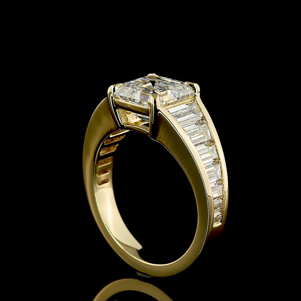 14K Yellow Gold Special Ring with 3.03 Carat Asscher Cut Lab Diamond and Trapezoid and Baguette Diamonds - 4.92 Carat Total Diamond Weight - Covaloro Fine Jewelry - Image 3