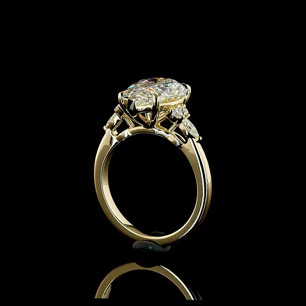 14K Yellow Gold Special Ring with North-South Pear Shape Lab Diamond and Marquise & Round Accents - 4.76 Carats Total Diamond Weight - Covaloro Fine Jewelry - Image 3