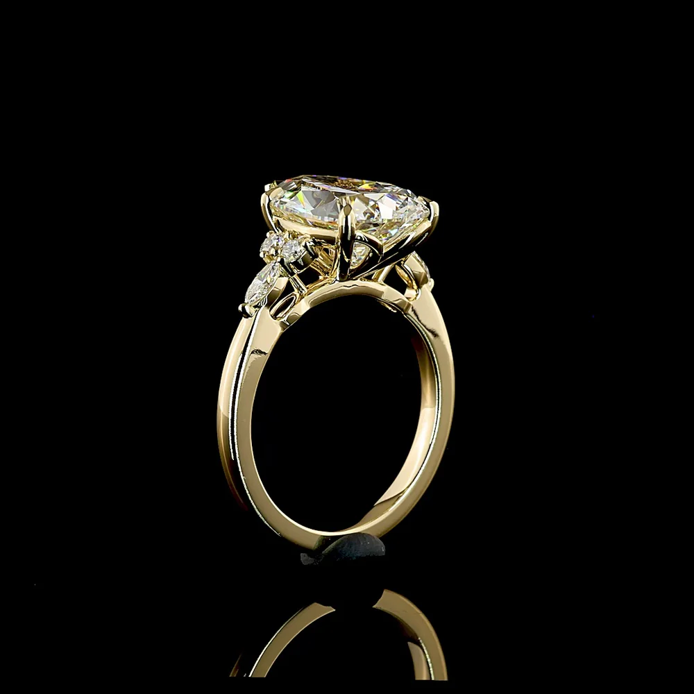 14K Yellow Gold Special Ring with North-South Pear Shape Lab Diamond and Marquise & Round Accents - 4.76 Carats Total Diamond Weight - Covaloro Fine Jewelry - Image 4