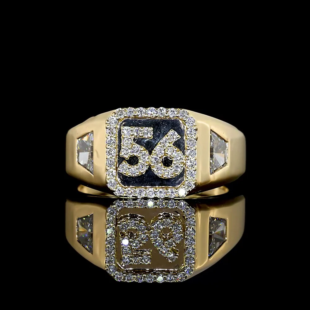 14K Yellow Gold Special Ring with Trapezoid Cut Lab Diamond and Number 56 Diamond Accents - 0.51 Total Carat Weight - Covaloro Fine Jewelry