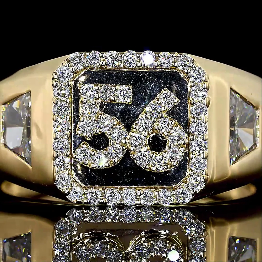 14K Yellow Gold Special Ring with Trapezoid Cut Lab Diamond and Number 56 Diamond Accents - 0.51 Total Carat Weight - Covaloro Fine Jewelry - Image 2