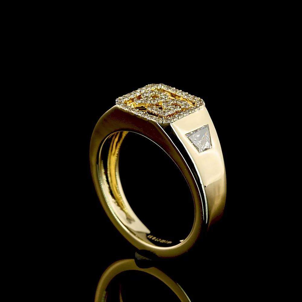 14K Yellow Gold Special Ring with Trapezoid Cut Lab Diamond and Number 56 Diamond Accents - 0.51 Total Carat Weight - Covaloro Fine Jewelry - Image 3