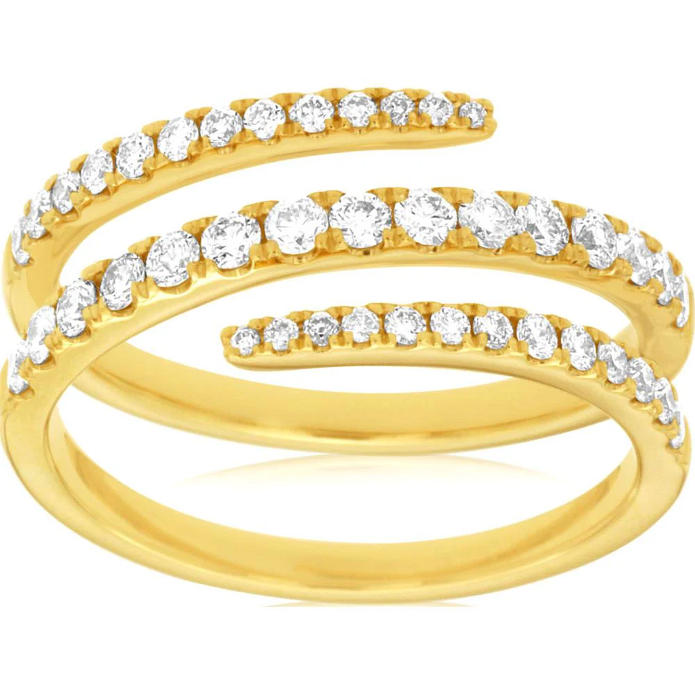 14K Yellow Gold Spiral Wrap Ring with Prong Set Round Brilliant Diamonds - 0.65 Carat Total Diamond Weight - Royal Jewelry