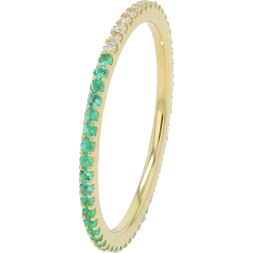 14K Yellow Gold Split Band Ring with 0.14 Carat Emeralds and 0.15 Carat Diamonds - Image 2