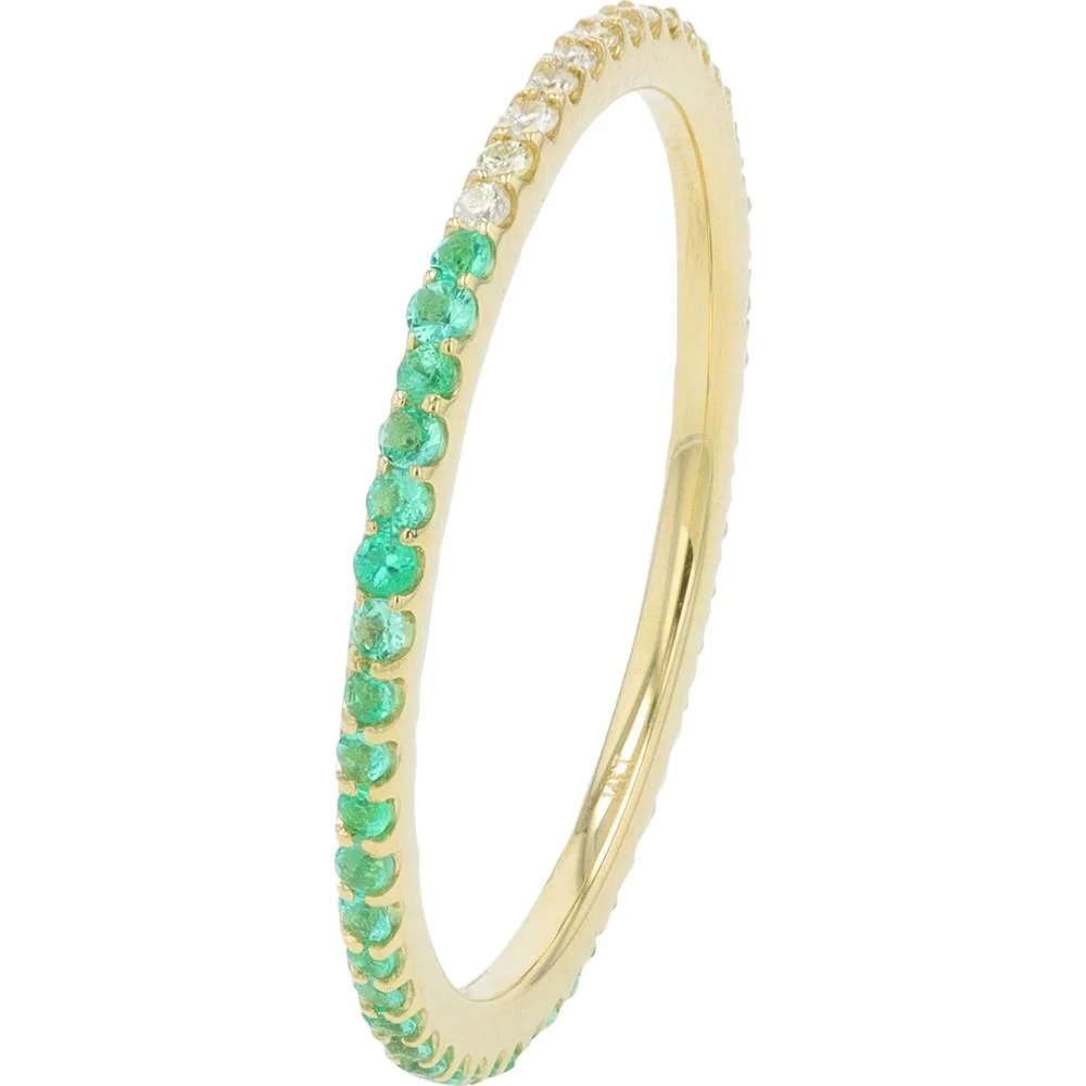 14K Yellow Gold Split Band Ring with Emerald and Diamond - 0.18 Carat Total Gemstone Weight