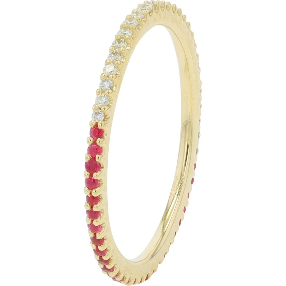 14K Yellow Gold Split Band Ring with Ruby and Diamond Accents - 0.29 Carat Total Gemstone Weight