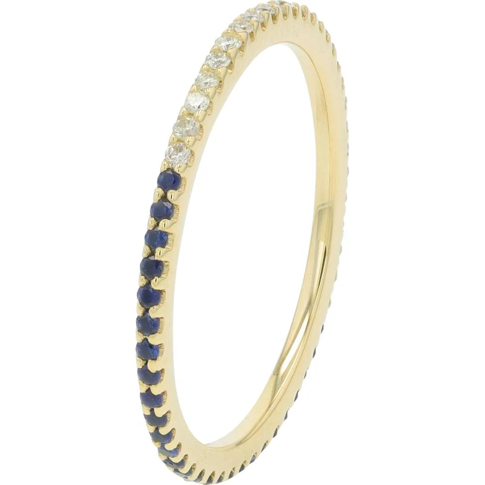 14K Yellow Gold Split Band with Alternating Sapphire and Diamond - 0.29 Carat Total Gemstone Weight