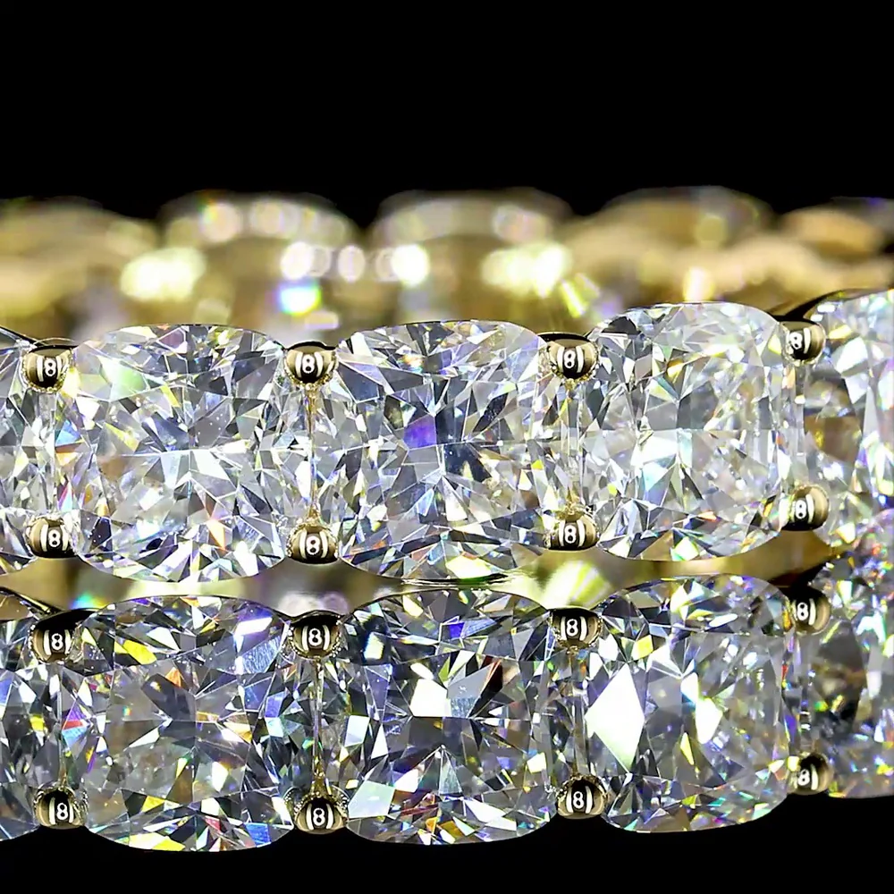14K Yellow Gold Square Cushion Brilliant Cut Lab Diamond Eternity Band - 4.50 Carat Total Weight, 18 Stones, E-F Color VS Clarity - Covaloro Fine Jewelry - Image 3