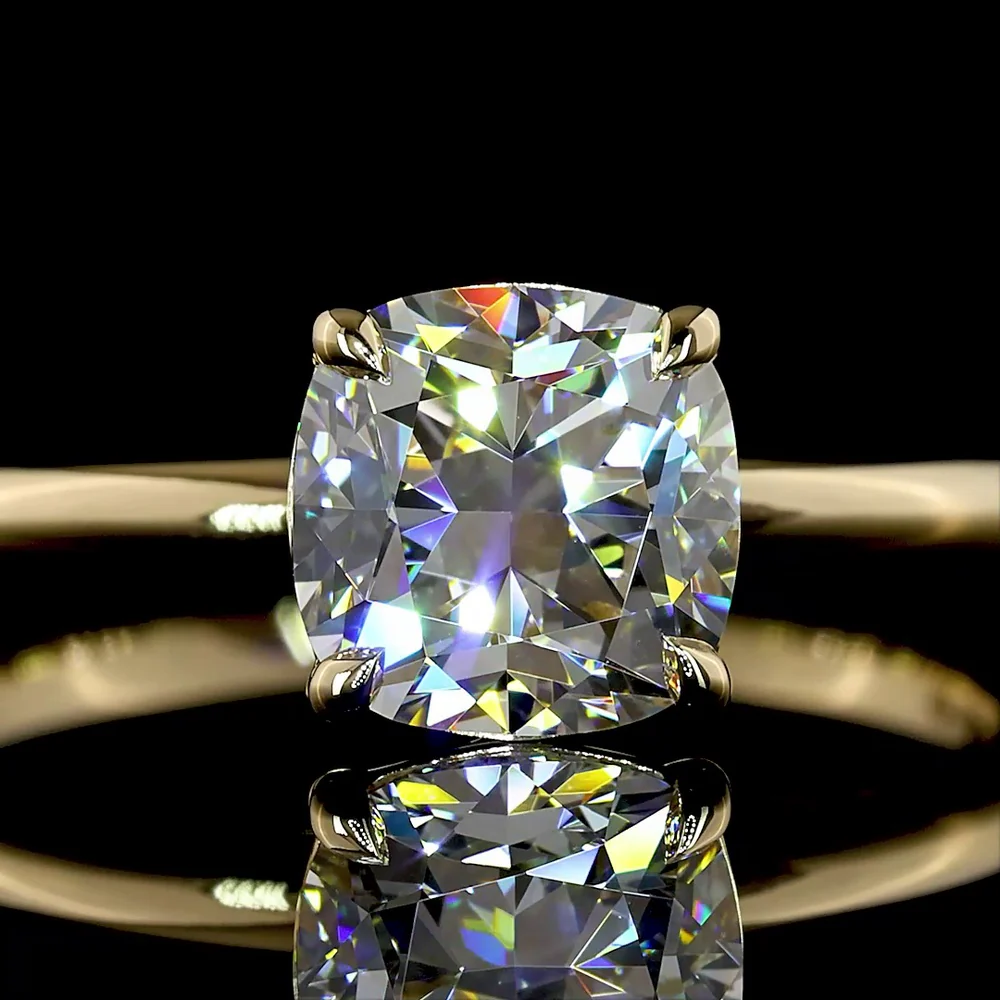 14K Yellow Gold Square Cushion Brilliant Solitaire Ring with IGI Certified D VVS1 Lab Diamond - 1.60 Carat Total Weight - Covaloro Fine Jewelry - Image 2