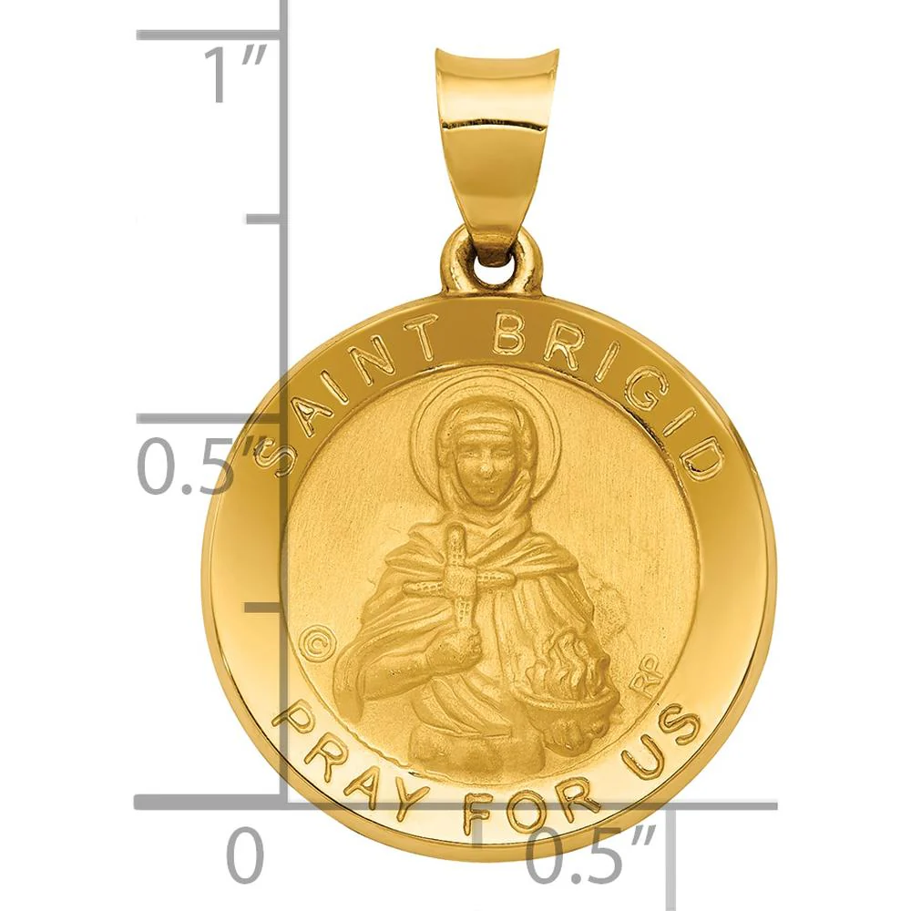 14K Yellow Gold St. Brigid Hollow Medal Pendant with Polished and Satin Finish by Oro Pregiato - Image 4