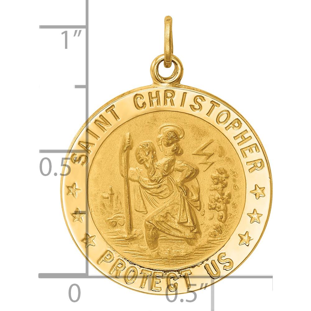 14K Yellow Gold St. Christopher Medal Pendant with Satin and Polished Finish - 29mm Length, 22mm Width by Oro Pregiato - Image 4
