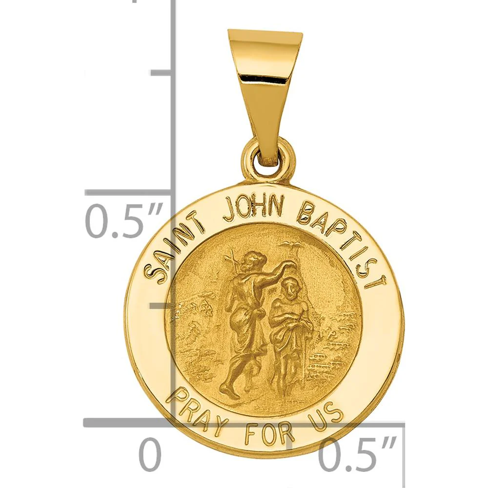 14K Yellow Gold St. John the Baptist Medal Round Pendant with Satin and Polished Finish - 24mm by Oro Pregiato - Image 3