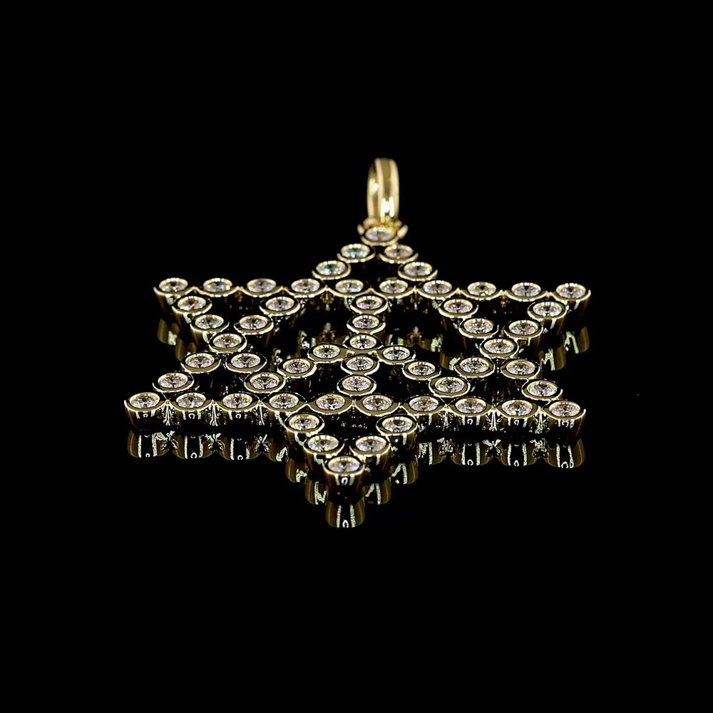 14K Yellow Gold Star of David Pendant with 57 Bezel Set Round Lab Diamonds - 1.29 Total Carat Weight, E-F VS Clarity - Covaloro Fine Jewelry
