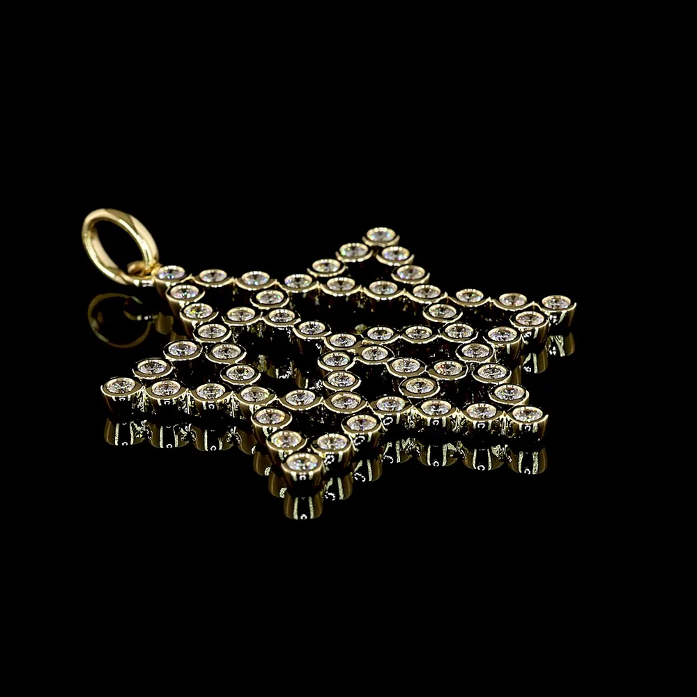 14K Yellow Gold Star of David Pendant with 57 Bezel Set Round Lab Diamonds - 1.29 Total Carat Weight, E-F VS Clarity - Covaloro Fine Jewelry - Image 2