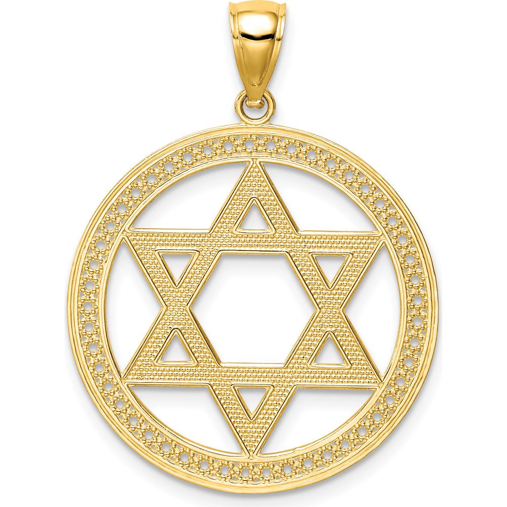 14K Yellow Gold Star of David Round Pendant - Polished Finish 30mm by Oro Pregiato - Image 3