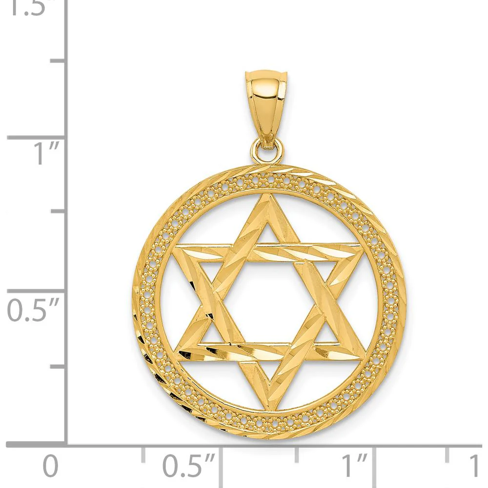 14K Yellow Gold Star of David Round Pendant - Polished Finish 30mm by Oro Pregiato - Image 4