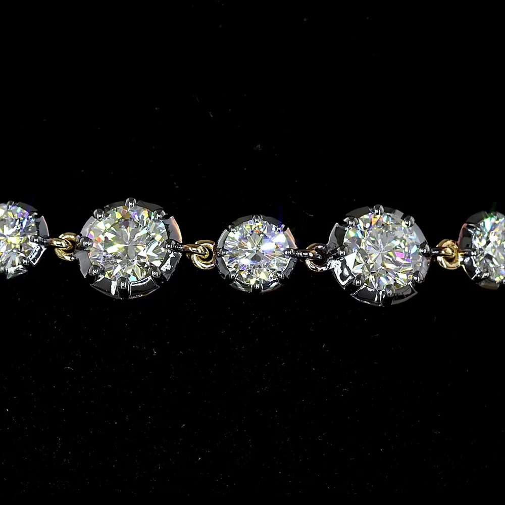 14K Yellow Gold Station Bracelet with 25 Round Brilliant Cut Lab Diamonds - Black Rhodium Bezel and Prong Settings - 6.33 Carat Total Diamond Weight - Covaloro Fine Jewelry - Image 2