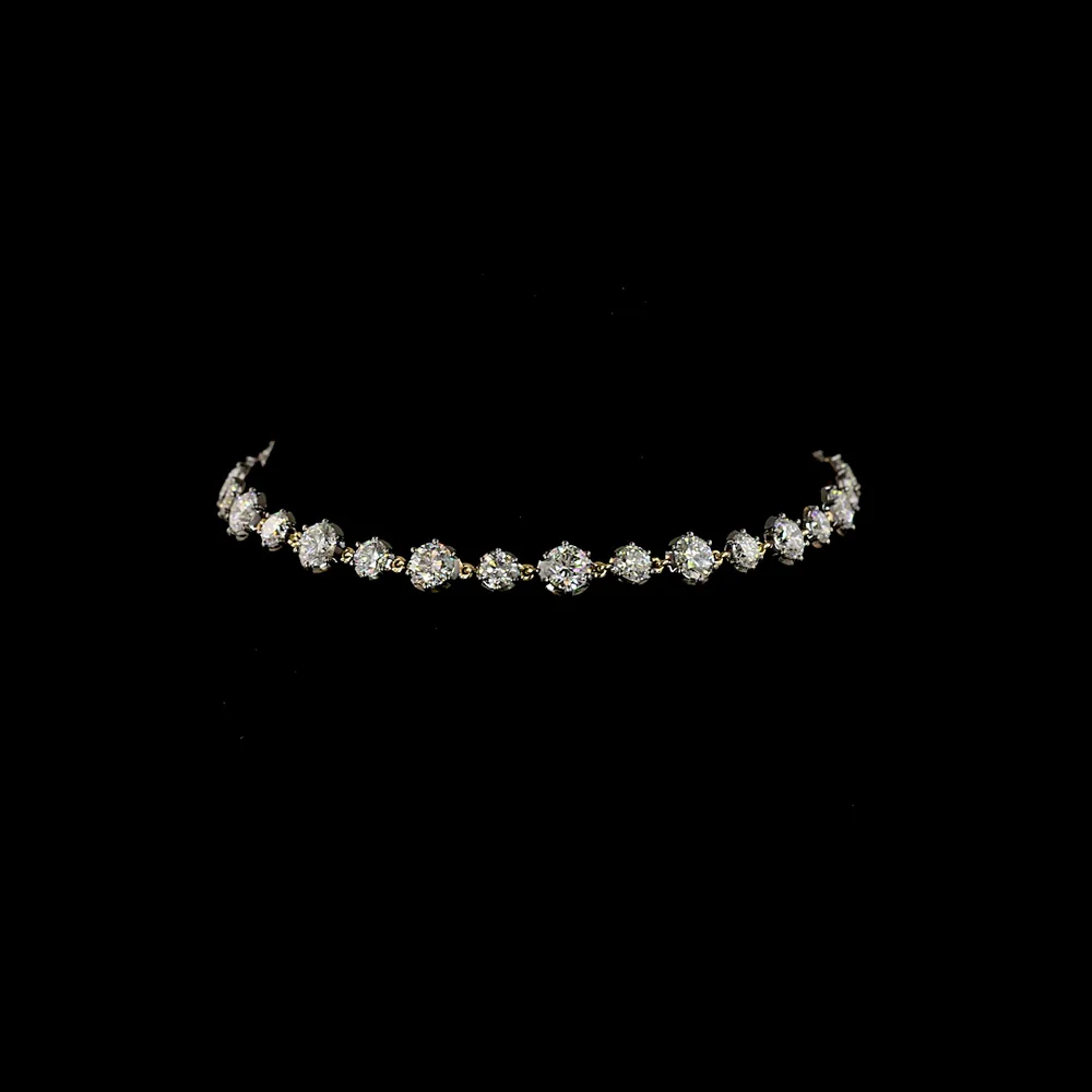 14K Yellow Gold Station Bracelet with 4.99 Carat Lab Grown Round Brilliant Cut Diamonds in Prong and Bezel Black Rhodium Settings - Covaloro Fine Jewelry