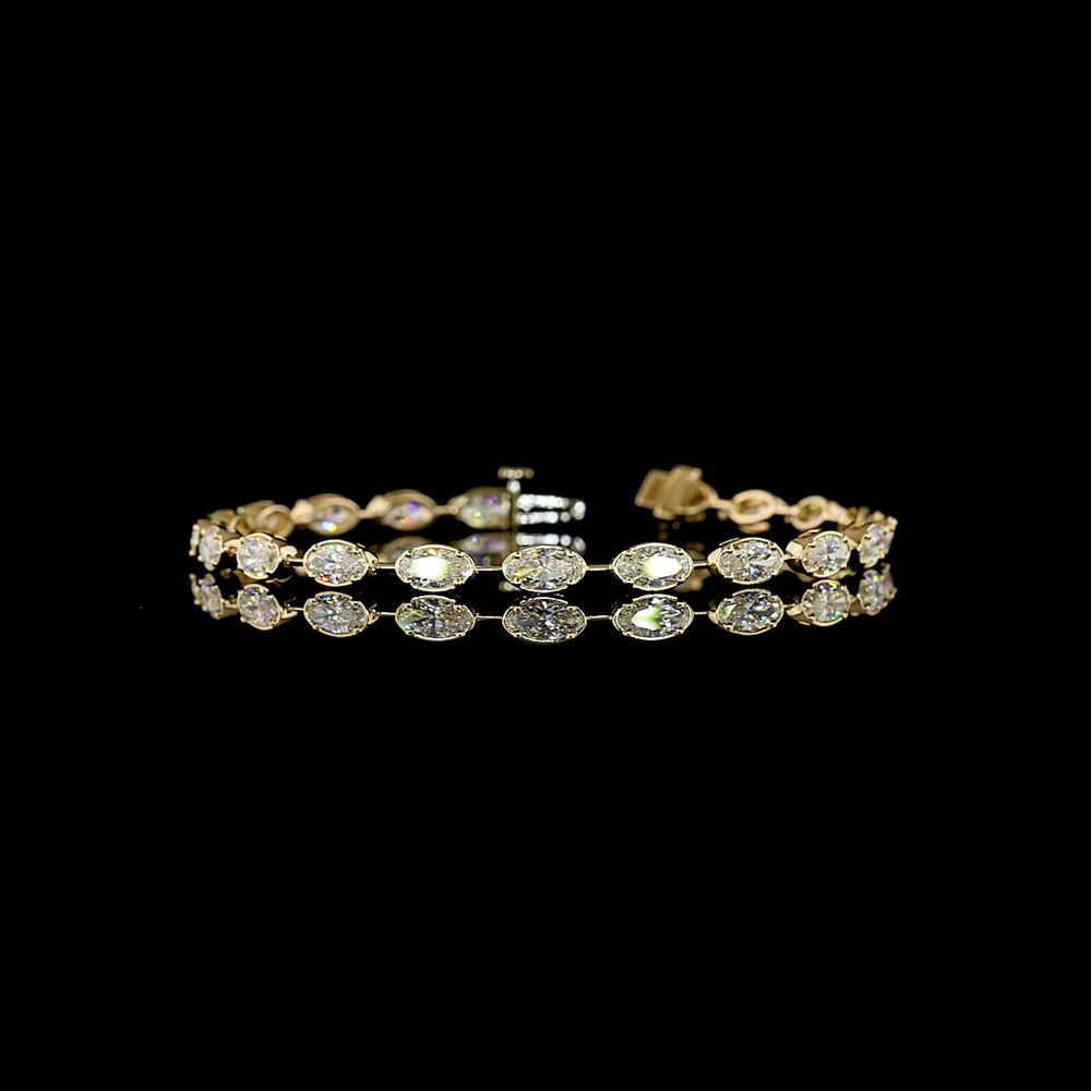 14K Yellow Gold Station Bracelet with 5.18 Carats East-West Moval Cut Lab Diamonds in Bezel-Prong Setting - Covaloro Fine Jewelry