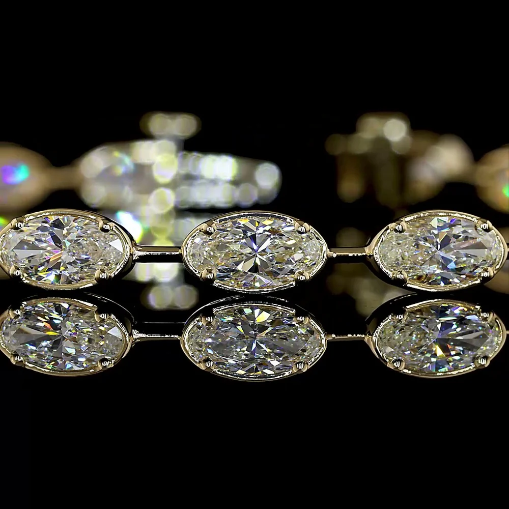 14K Yellow Gold Station Bracelet with 5.18 Carats East-West Moval Cut Lab Diamonds in Bezel-Prong Setting - Covaloro Fine Jewelry - Image 2