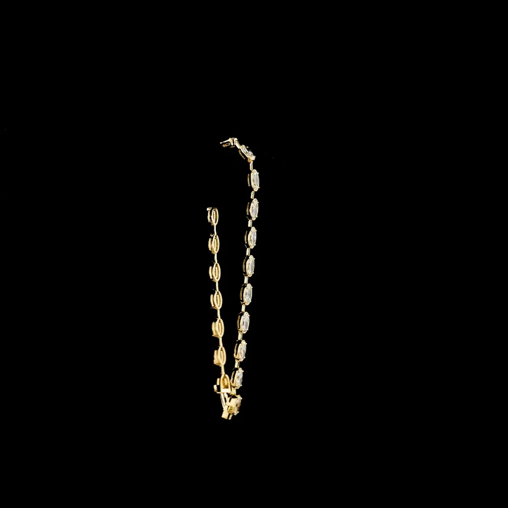 14K Yellow Gold Station Bracelet with 5.18 Carats East-West Moval Cut Lab Diamonds in Bezel-Prong Setting - Covaloro Fine Jewelry - Image 3
