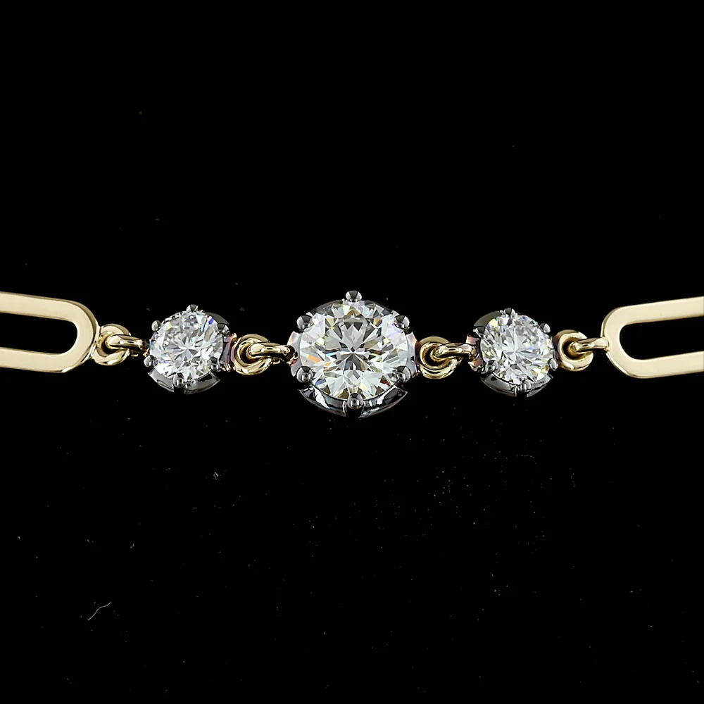 14K Yellow Gold Station Bracelet with Alternating Round Lab Diamonds and Polished Links - 2.85 Carat Total Diamond Weight - Covaloro Fine Jewelry - Image 2