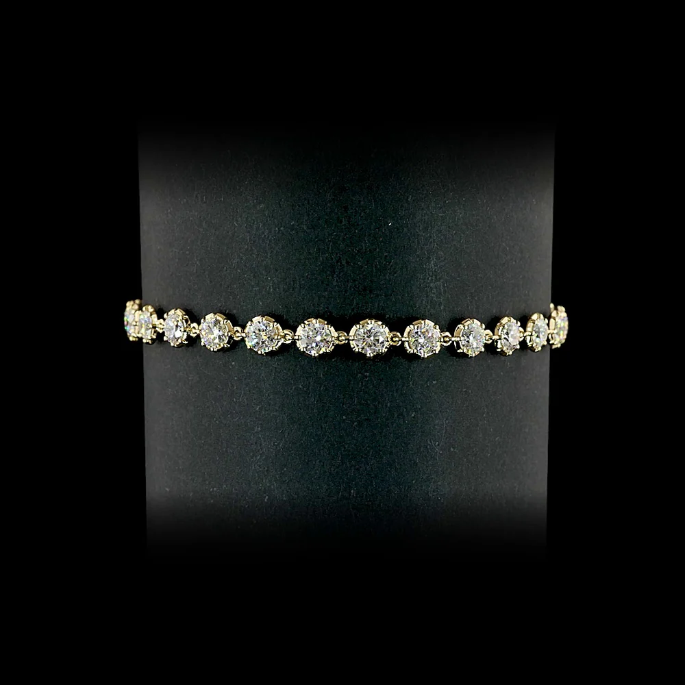 14K Yellow Gold Station Bracelet with Bezel-Prong Set Round Lab Diamonds - 3.40 Carats Total Diamond Weight - Covaloro Fine Jewelry