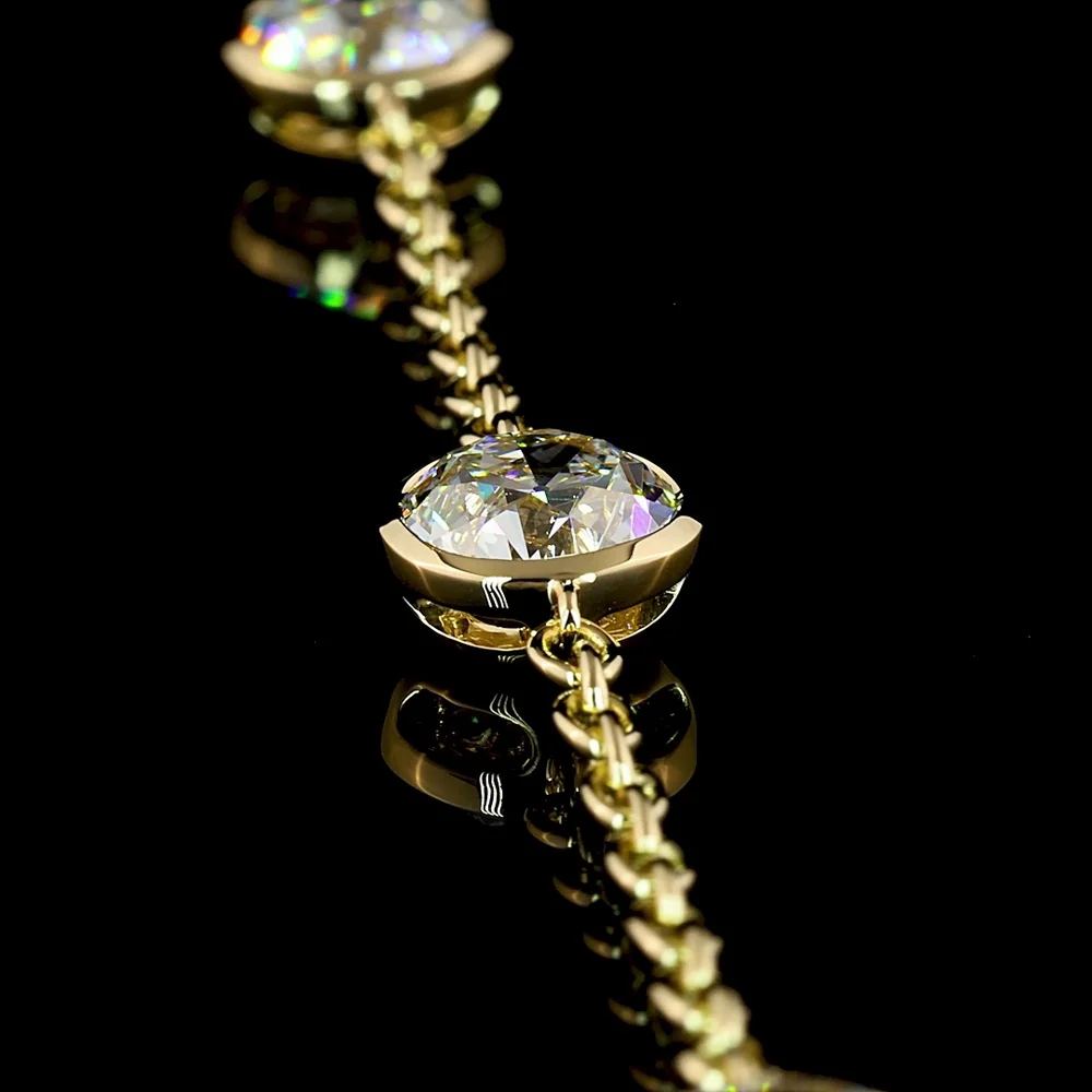 14K Yellow Gold Station Bracelet with Bezel Set Old European Cut Lab Diamonds - 5.21 Carat Total Diamond Weight - Covaloro Fine Jewelry - Image 2