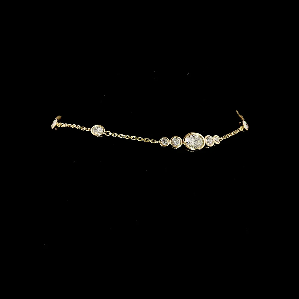 14K Yellow Gold Station Bracelet with East-West Oval and Round Bezel Set Lab Diamonds - 1.01 Carat Total Diamond Weight - Covaloro Fine Jewelry