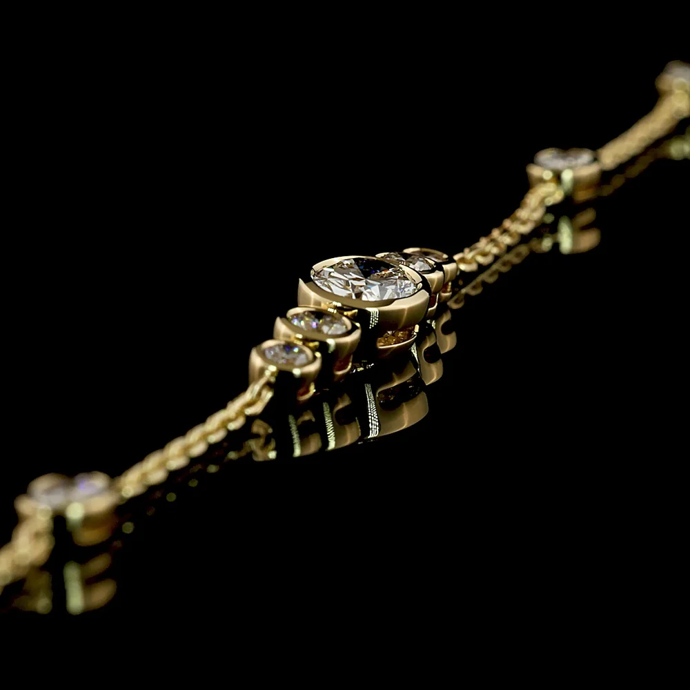 14K Yellow Gold Station Bracelet with East-West Oval and Round Bezel Set Lab Diamonds - 1.01 Carat Total Diamond Weight - Covaloro Fine Jewelry - Image 3