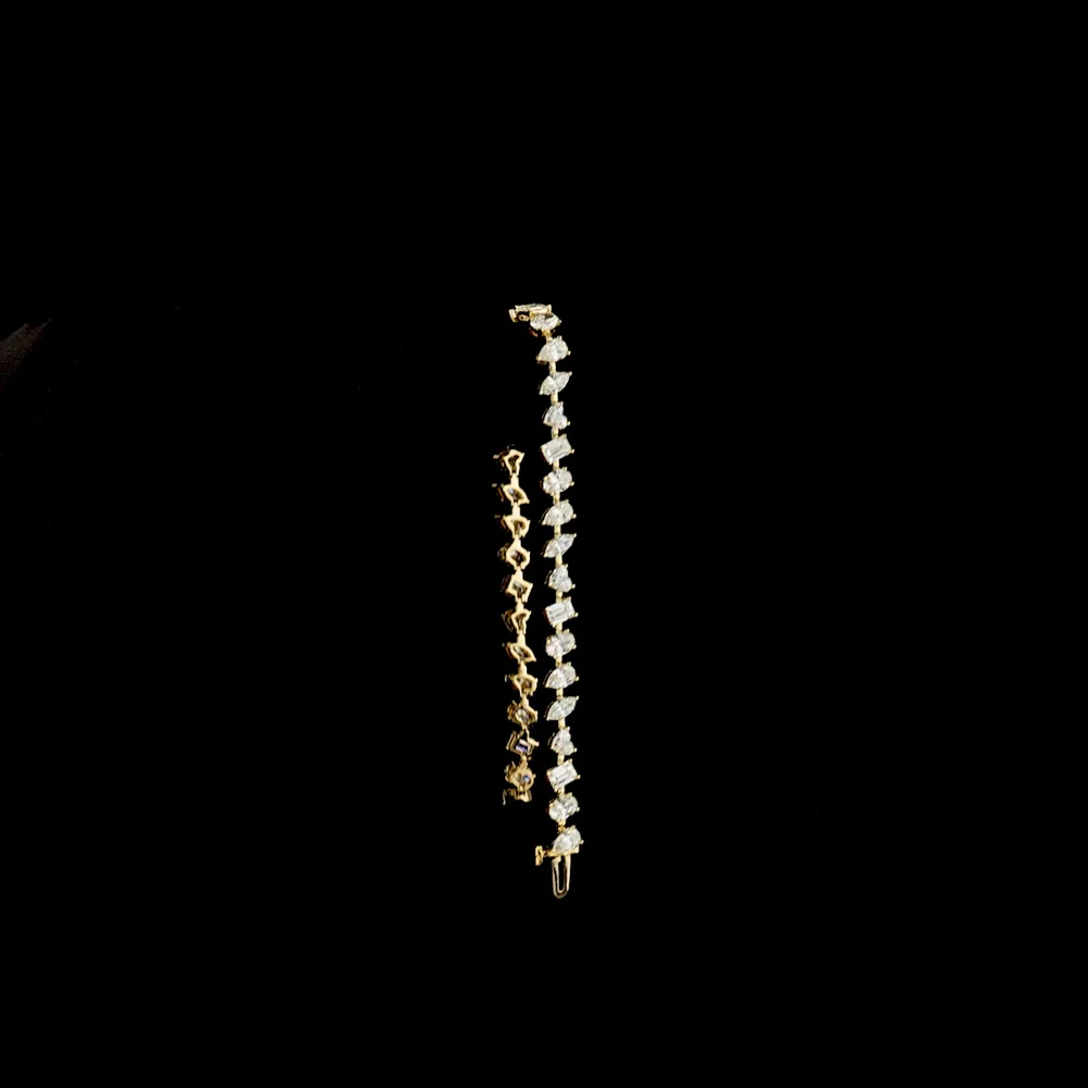 14K Yellow Gold Station Bracelet with Mixed Shape Lab Diamonds (Oval, Emerald, Heart, Pear) - 7.49 Carats Total Diamond Weight, E-F VS1 - Covaloro Fine Jewelry - Image 3