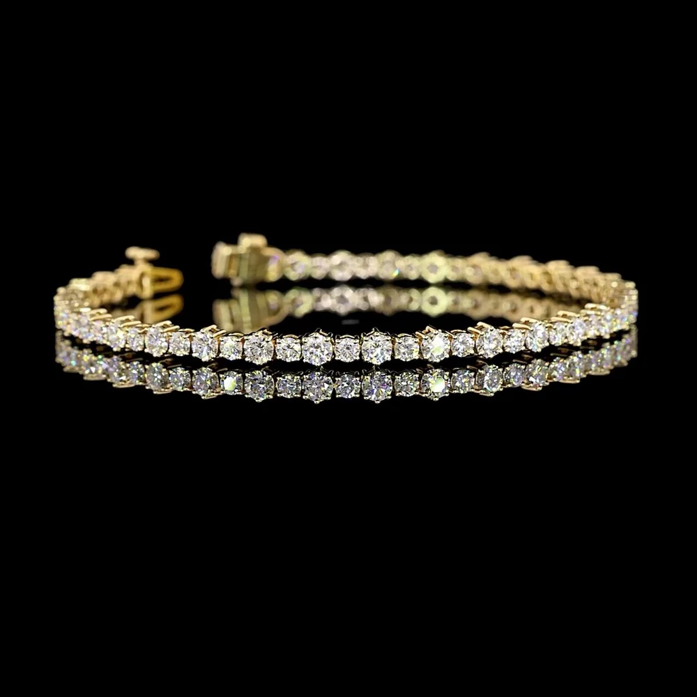 14K Yellow Gold Station Line Tennis Bracelet with 124 Brilliant Round Cut Lab Diamonds - 9.6 Carat Total Diamond Weight - Covaloro Fine Jewelry