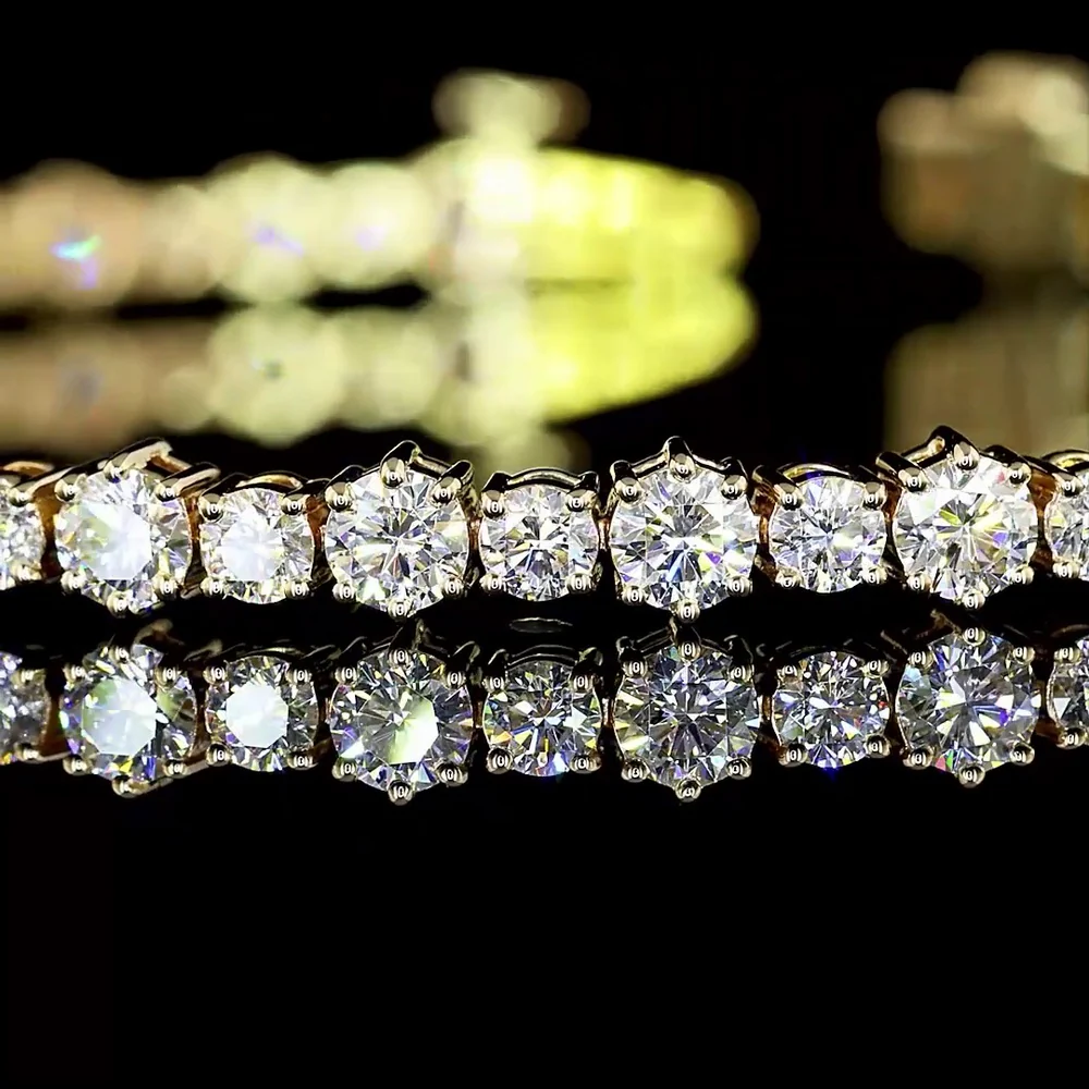 14K Yellow Gold Station Line Tennis Bracelet with 124 Brilliant Round Cut Lab Diamonds - 9.6 Carat Total Diamond Weight - Covaloro Fine Jewelry - Image 2