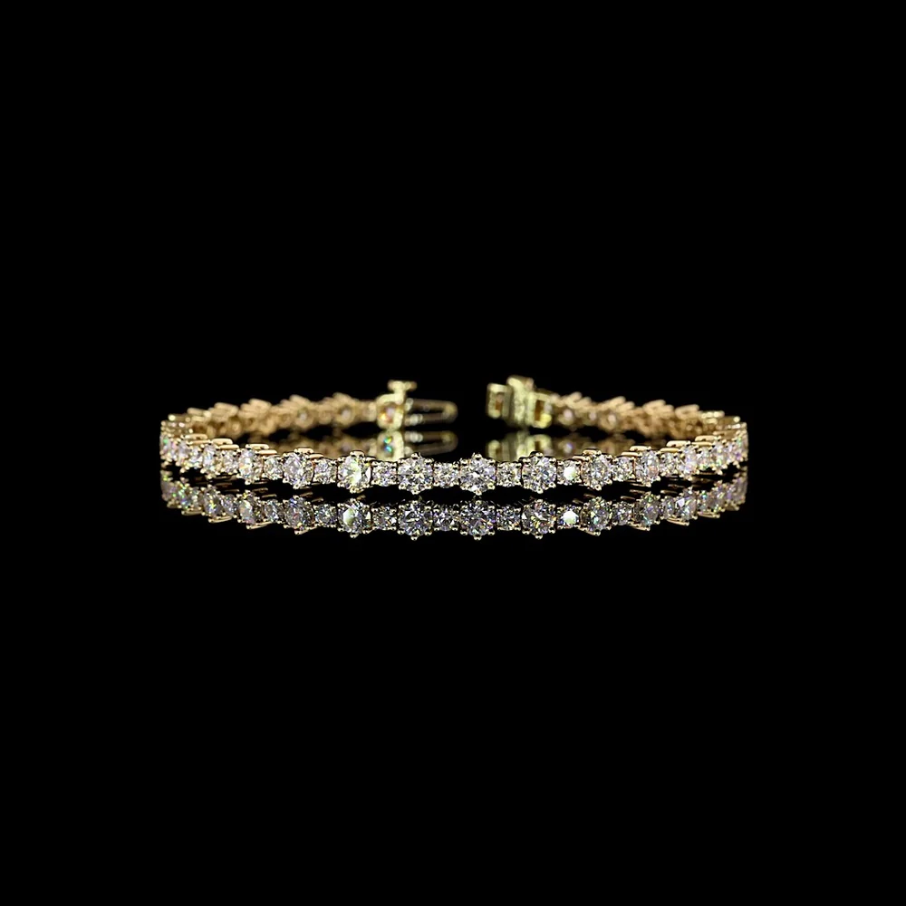 14K Yellow Gold Station Line Tennis Bracelet with 60 Round Brilliant Cut Lab Diamonds - 6.08 Carat Total Diamond Weight - Covaloro Fine Jewelry