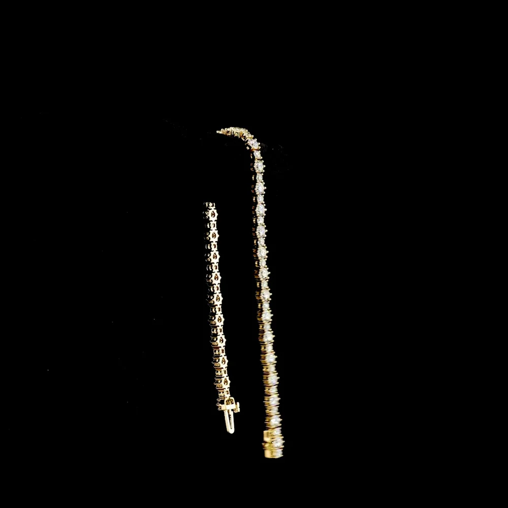 14K Yellow Gold Station Line Tennis Bracelet with 60 Round Brilliant Cut Lab Diamonds - 6.08 Carat Total Diamond Weight - Covaloro Fine Jewelry - Image 3