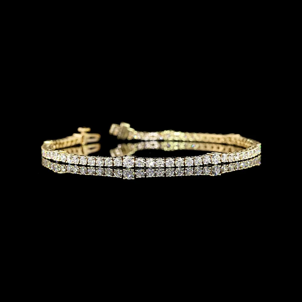 14K Yellow Gold Station Line Tennis Bracelet with 69 Round Brilliant Cut Lab Diamonds - 3.75 Carat Total Weight, E-F Color VS Clarity - Covaloro Fine Jewelry
