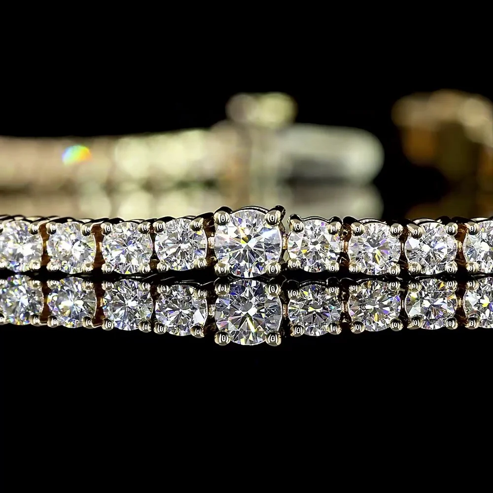 14K Yellow Gold Station Line Tennis Bracelet with 69 Round Brilliant Cut Lab Diamonds - 3.75 Carat Total Weight, E-F Color VS Clarity - Covaloro Fine Jewelry - Image 2