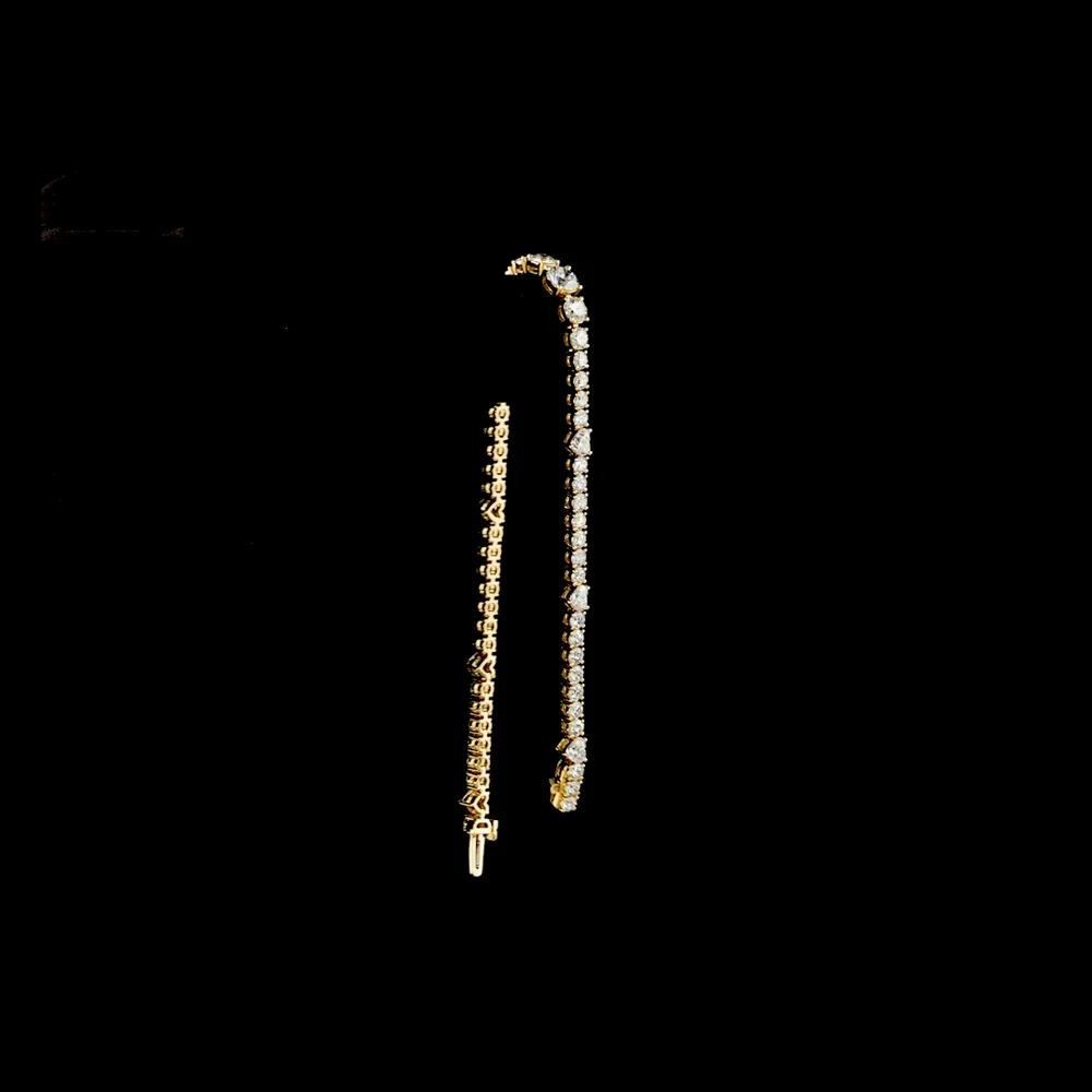 14K Yellow Gold Station Line Tennis Bracelet with Round Brilliant & Heart Shape Lab Diamonds - 5.71 Carat Total Diamond Weight - Covaloro Fine Jewelry - Image 3