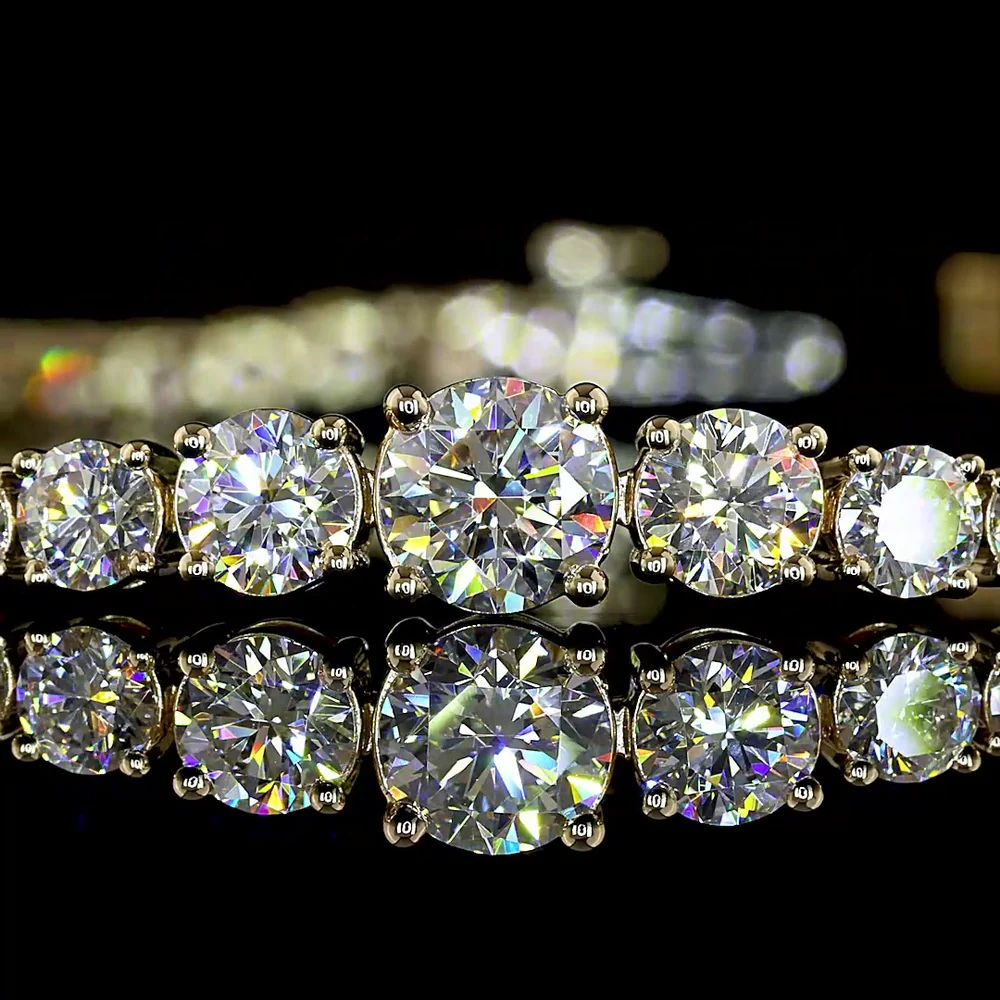14K Yellow Gold Station Line Tennis Bracelet with Round Brilliant and Heart Shaped Lab Diamonds - 5.78 Carat Total Diamond Weight - Covaloro Fine Jewelry - Image 2