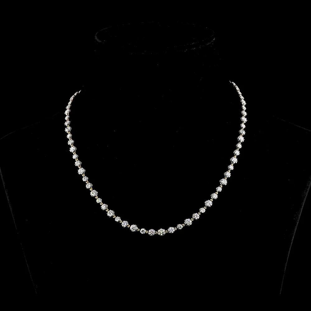 14K Yellow Gold Station Line Tennis Necklace with 10.32 Carats Lab-Grown Diamonds - E-F Color, VS1 Clarity, Prong & Bezel Setting with Black Rhodium Accents - Covaloro Fine Jewelry