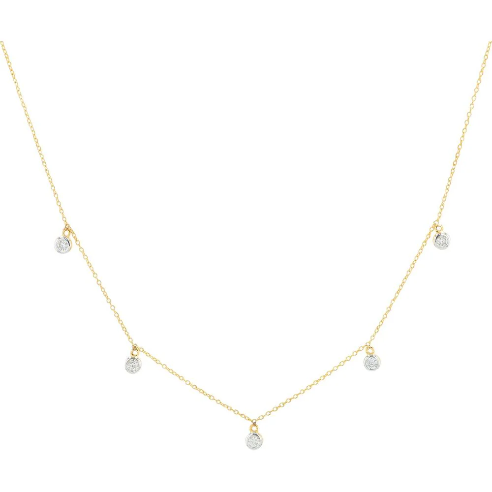 14K Yellow Gold Station Necklace with 0.20 Carat Total Bezel - Set Diamonds
