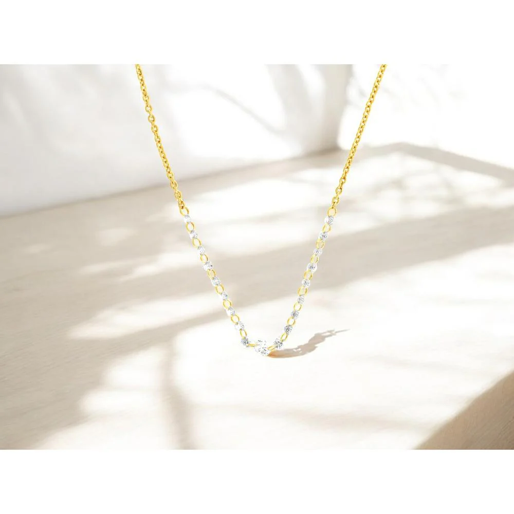 14K Yellow Gold Station Necklace with 0.50 Carat Diamonds - Royal Jewelry - Image 2