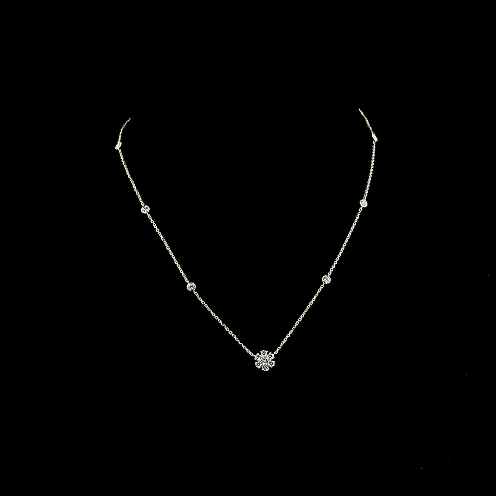 14K Yellow Gold Station Necklace with 13 Round Brilliant Cut Lab Diamonds - 0.86 Carats Total Weight, E-F VS1 Clarity - Covaloro Fine Jewelry