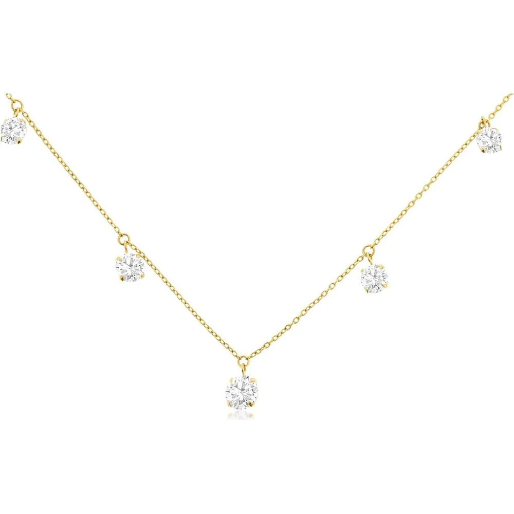 14K Yellow Gold Station Necklace with 2.10 Carat Total Weight Round Brilliant Lab Grown Diamonds in Prong Settings - Royal Jewelry